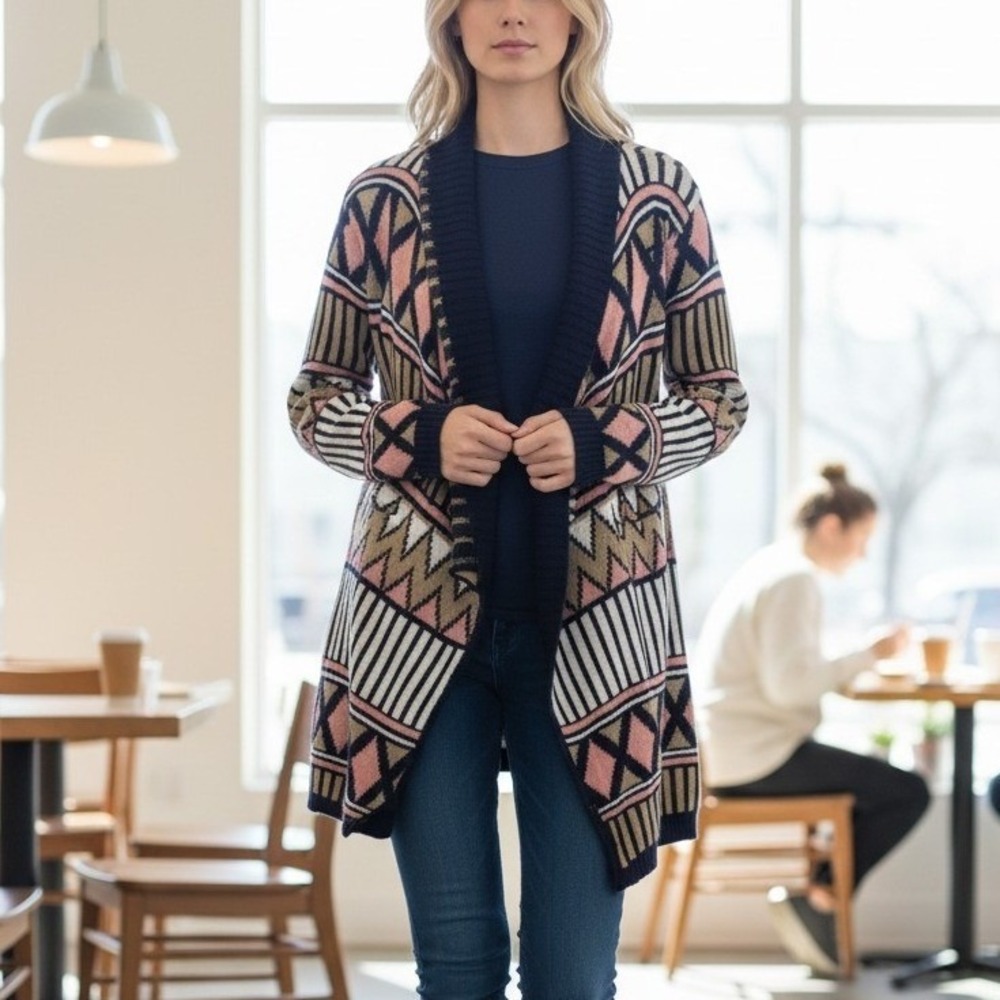 Multi knit cardigan patch oversized - Picture 1 of 5